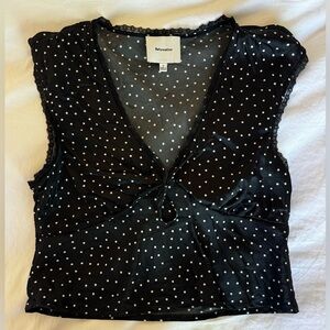 Womens reformation black and white polka do silk v neck blouse size 2
